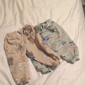 H&M Kids' Beige and Green Bear & Vehicle Print Joggers